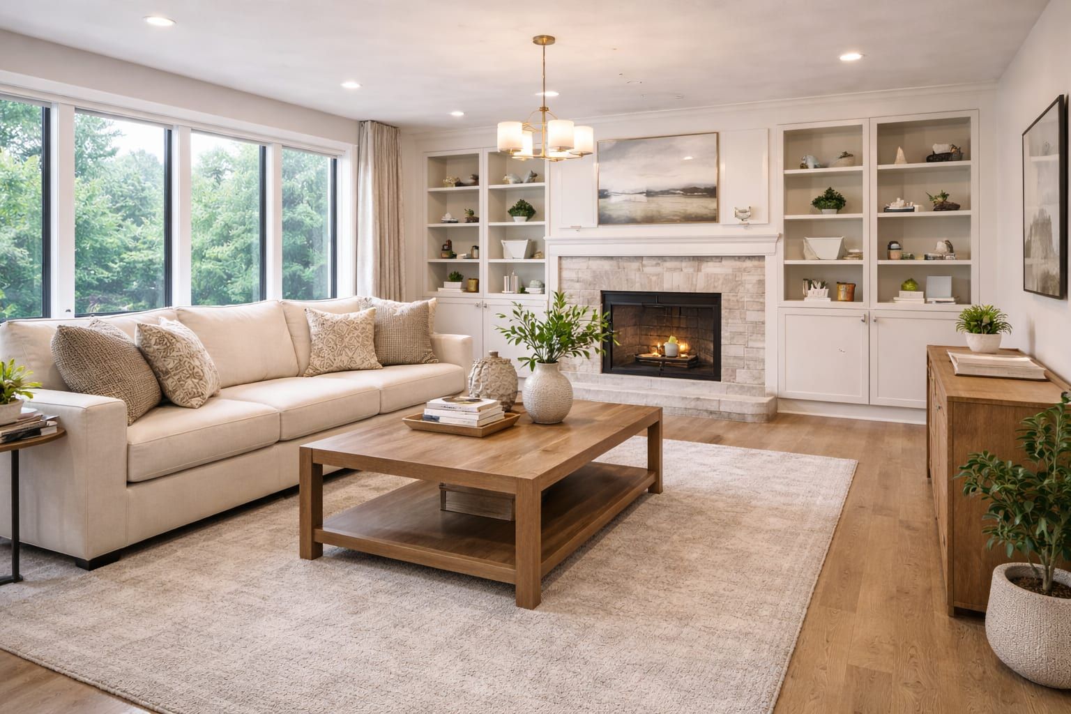 Living room with warm accents and clean trim lines.