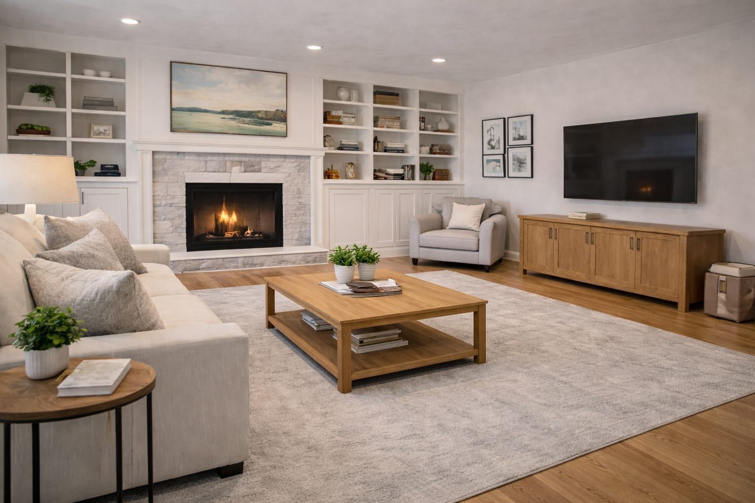 Spacious living room with neutral finishes.